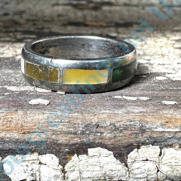 Vintage Southwestern Sterling Silver Channel Inlay Band Ring Size 7 - Picture 2 of 7